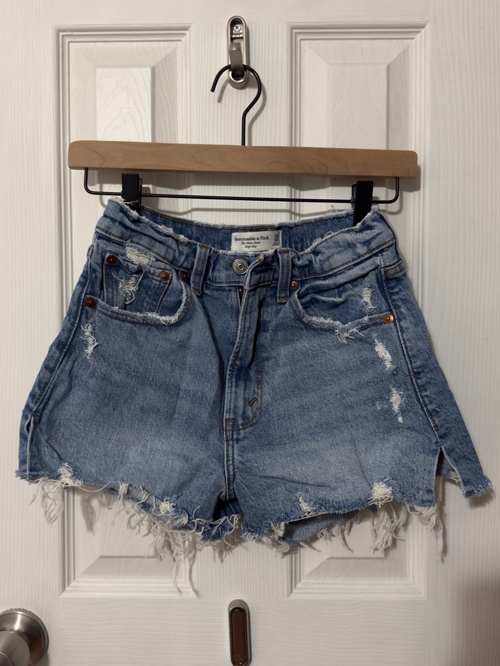 Abercrombie & Fitch Light Blue Distressed Denim Shorts